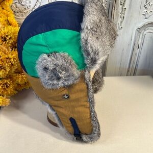 Kids Mad Bomber Genuine Rabbit Fur Trapper Hat - Green, Blue, and Brown